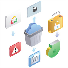 3D File Management Icons with High-Tech Minimalist Design and Soft Reflections