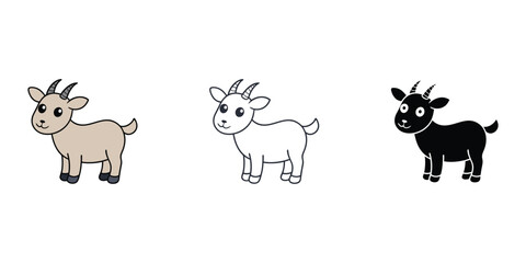 Obraz premium Goat with cute face vector illustration set