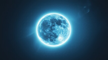 Fototapeta premium A blue supermoon shines with a blue halo isolated on a black background. A bright blue moon, photographed from space.