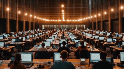 Dynamic office environment corporate workplace employee engagement modern design aerial view professional collaboration