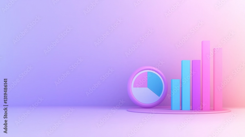 Poster 3d illustration of ai driven predictive analytics with graphs and charts in soft color variations