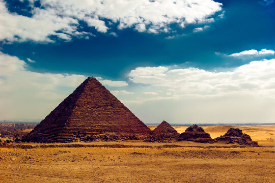 Row of four pyramids on the Giza Plateau, Giza, Egypt