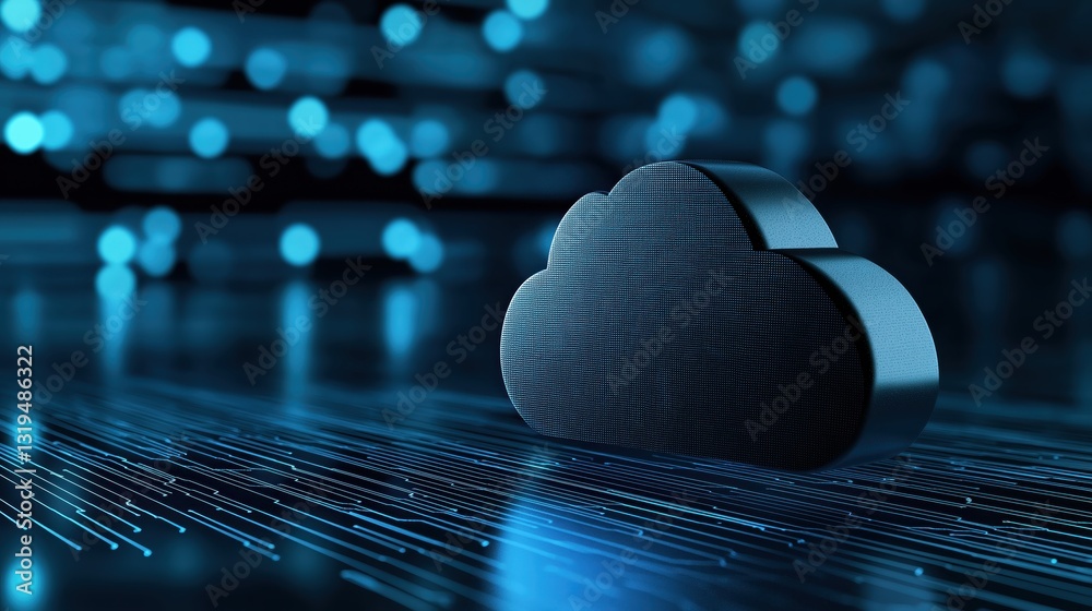 Poster 3d illustration of secure cloud infrastructure with digital data streams and abstract background