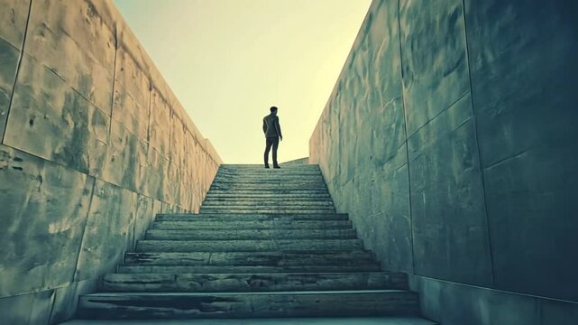Person steigt eine Treppe hinauf als Metapher f&uuml;r Fortschritt