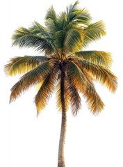 Lush Green Palm Tree Against a Bright Clear Sky, Tropical Vibes, Nature Element, Isolated on White Background for Summer Imagery and Bright Designs