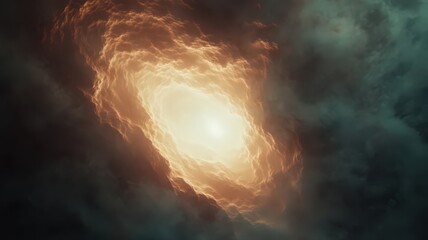 Dramatic Swirling Cloudscape with Bright Center and Dark Teal Orange Hues