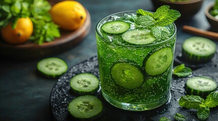 Refreshing cucumber and mint drink