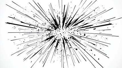 Abstract black burst, energy, explosion, white background, motion design