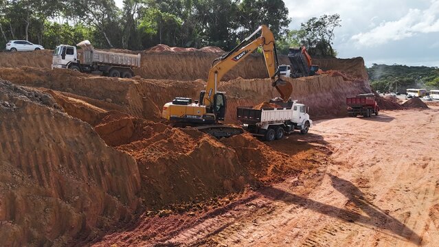 Salvador Bahia, Brazil - January 11, 2025: Aerial view of the construction of the road and implementation of the VLT in the city of Salvador.