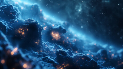 Futuristic Cosmic Landscape with Glowing Nebula and Starry Sky