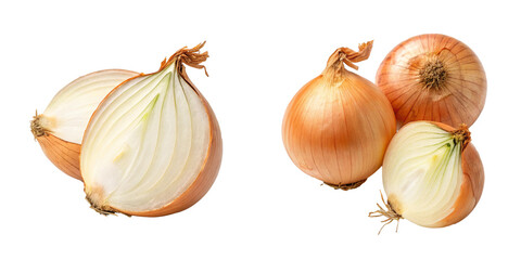 onions and onion slice isolated on white background