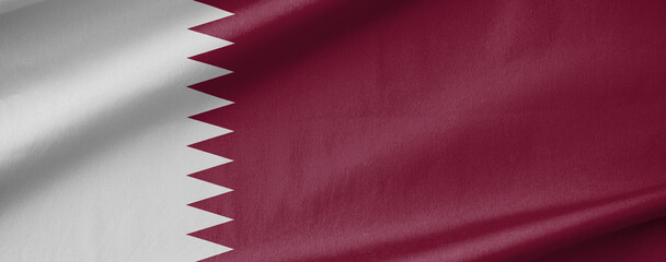 Qatar National Flag Waving in the Wind