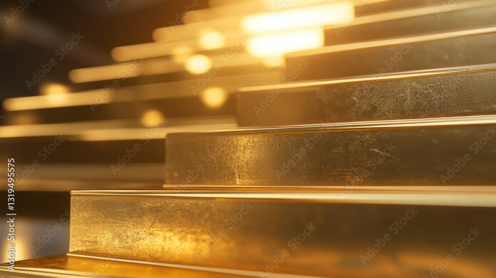 Poster abstract golden steps, futuristic, illuminated, background. possible use product display, design ins