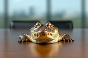 Crocodile on a conference table