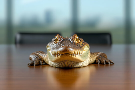 Crocodile on a conference table