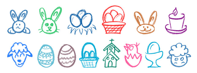 Easter Related Icons Crayon Chalk Drawing Vector Set