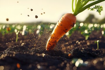 Perfectly Grown Carrot Being Pulled from the Soil