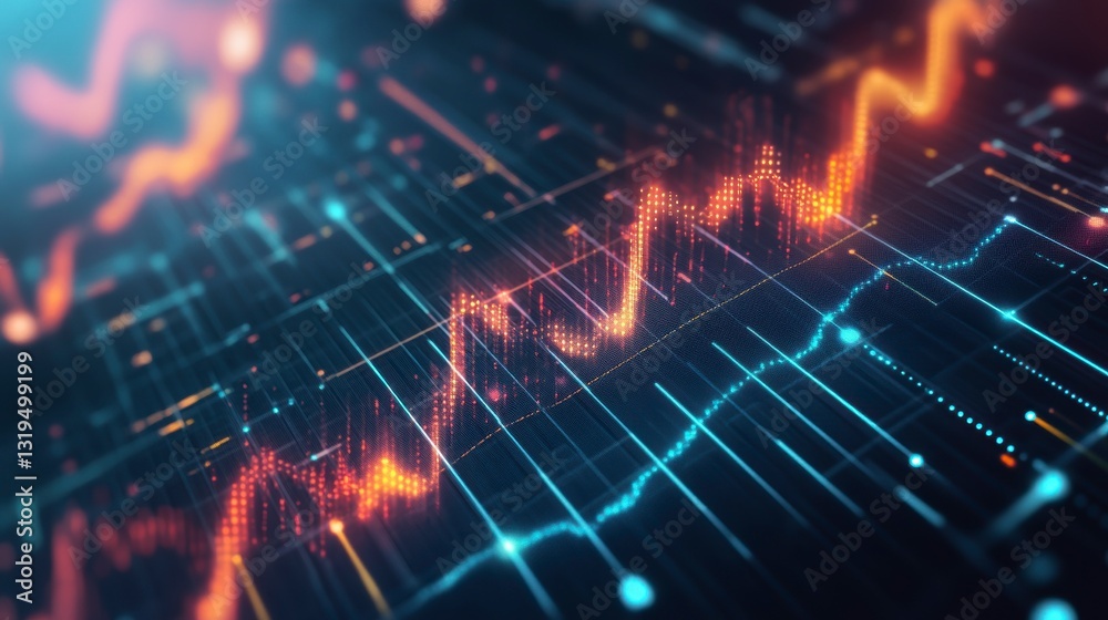 Poster Abstract digital chart visualization showing stock market data or data analysis, for use in articles, business reports, or websites