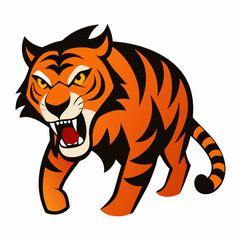 Angry hunting tiger on white white background