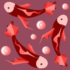 Red koi fish seamless pattern