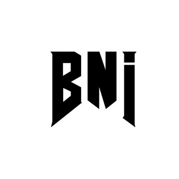 BNI letter logo design for technology company. BNI logo design black and white color combination. BNI logo, BNI vector, BNI design, BNI icon, BNI alphabet. BNI typography logo design.