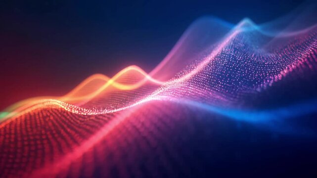Abstract colorful wave dots particle, waveform dotted flowing, digital sound waves animation, wavy dynamic visualization technology background wallpaper