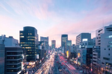 Fototapeta premium bustling metropolis cityscape viewed from elevated perspective with skyscrapers and mix of modern architecture busy
