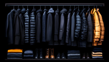 Naklejka premium Dark winter wardrobe on display