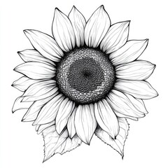 Elegant Sunflower Sketch. Hand-Drawn Floral Art of a Beautiful Blossom in Outline Form
