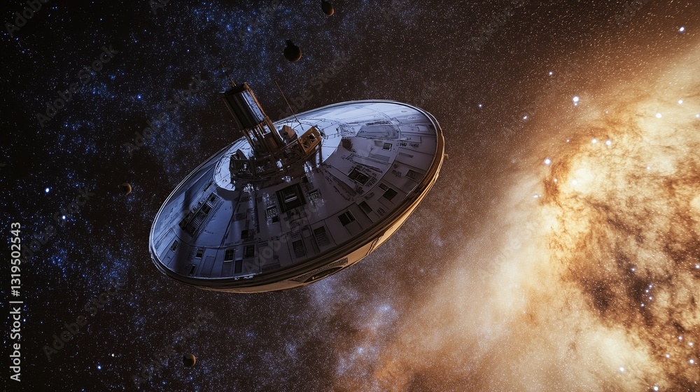 Aufkleber a futuristic spaceship exploring a distant galaxy