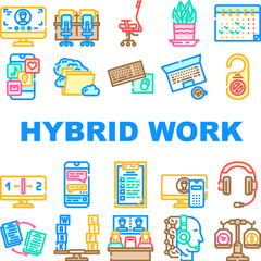 hybrid work model remote icons set vector