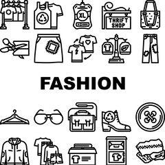 Fototapeta premium thrift driven fashion sustainable icons set vector