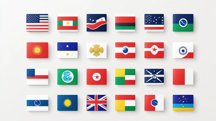 Collection of world flags on white background. Possible use Educational, geopolitical resources