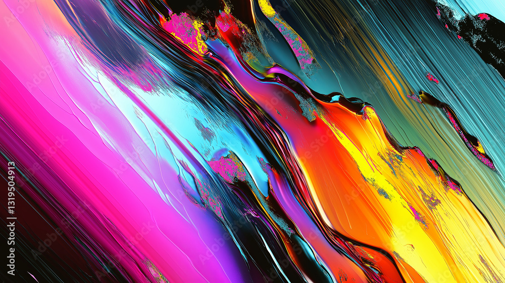 Poster a glitch art inspired abstract design, with distorted shapes and vibrant colors.