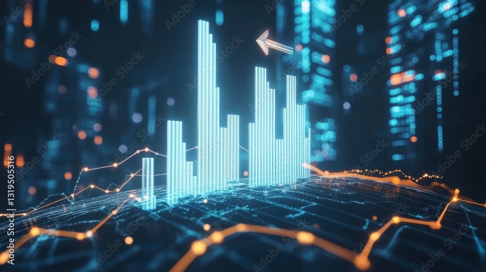 Poster Digital graph rising over network data.  Possible use stock photo for business presentations