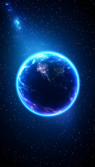Earth in space, glowing blue