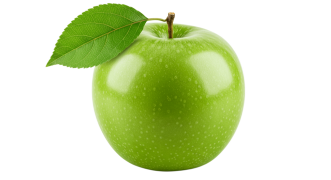 Single green apple isolated on transparent background