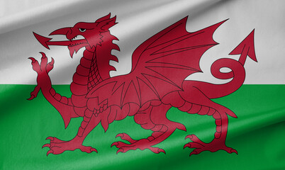Wales National Flag Waving in the Wind