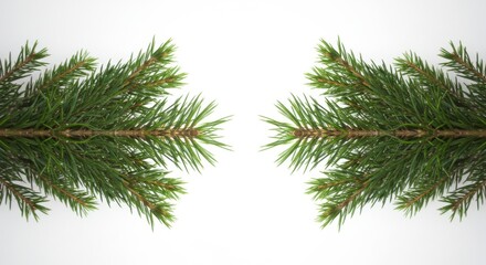 Arrangement of Green Pine Branches on White Background for Holiday Designs