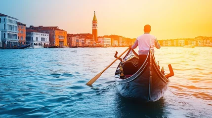 Romantic gondola ride through canals of venice italy scenic waterway experience at sunset