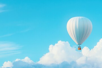 Fototapeta premium hot air balloon drifts serenely across vast cloud-filled sky its hues vibrant against gentle backdrop