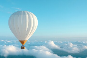 Fototapeta premium hot air balloon drifts serenely across vast cloud-filled sky its hues vibrant against gentle backdrop