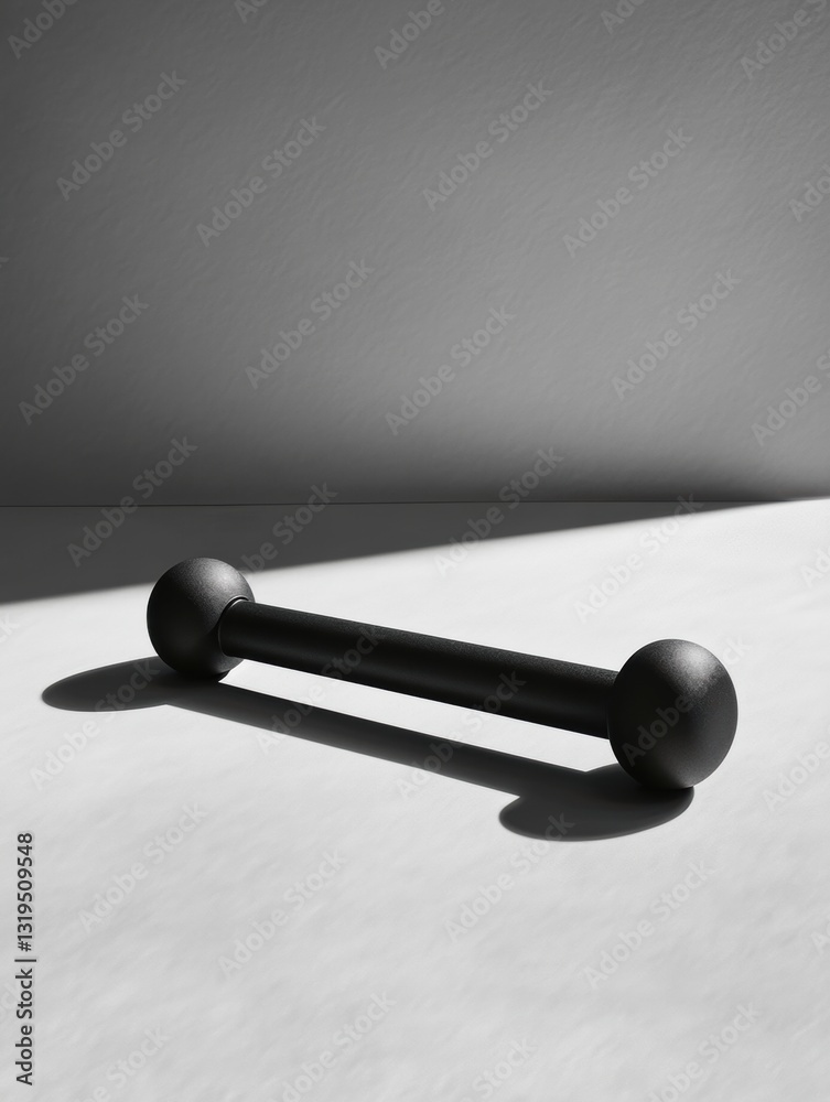 Poster minimalist fitness roller on a flat surface showcasing clean design and ample negative space for a s