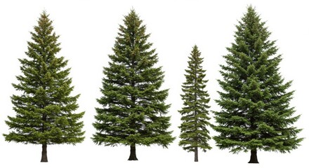 Isolated Evergreen Trees Collection in Different Sizes on a White Background