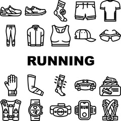 running accessories shoes icons set vector