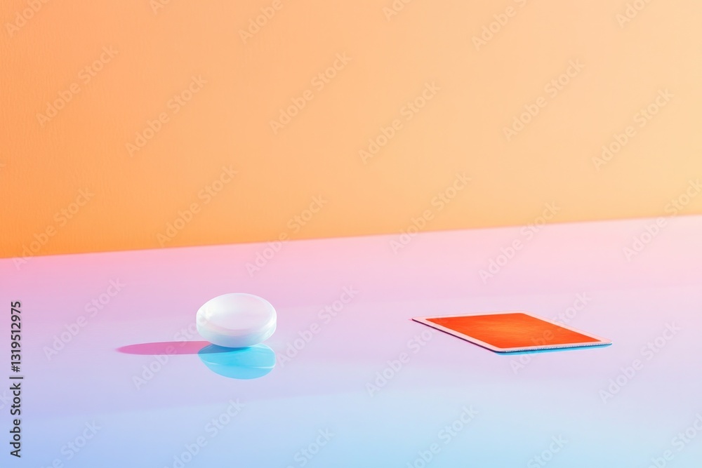 Poster minimalist flat lay of single token and card from board game placed on smooth gradient background un