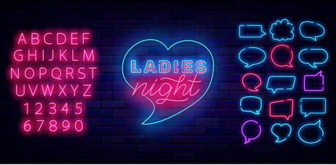 Ladies night emblem with heart frame. Girls only entry. Free enter for female. Vector stock illustration