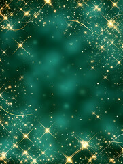 Festive teal background with golden sparkles