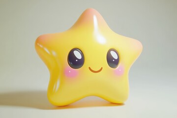 A cute, smiling yellow star character with big eyes and rosy cheeks.