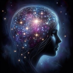 Clarity of Mind Star Head: Metaphorical Girl Portrait Transparent